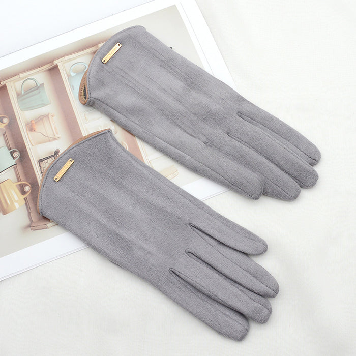 Lunvang Touchhansker i semsket look med gullspenne
