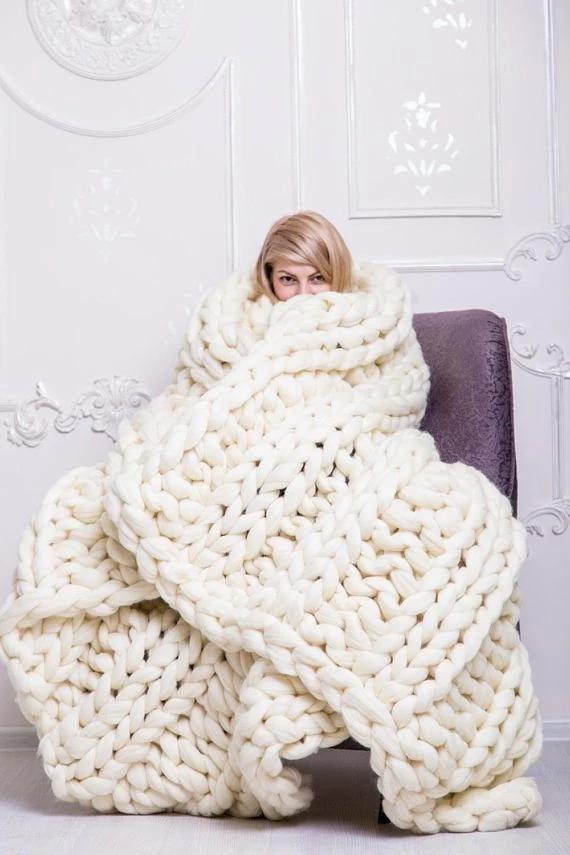 Grovstrikket pledd i myk mikrofiber, tolv farger