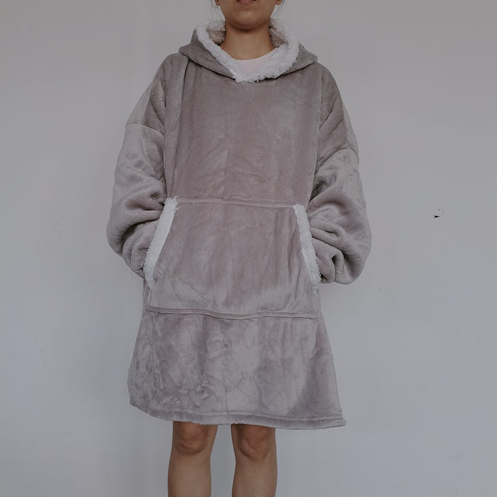 Lunvang Oversized pleddgenser med hette og sherpafôr