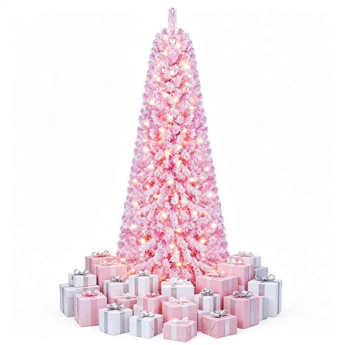 Lunvang Rosa juletre med snø og 280 lys, 213 cm