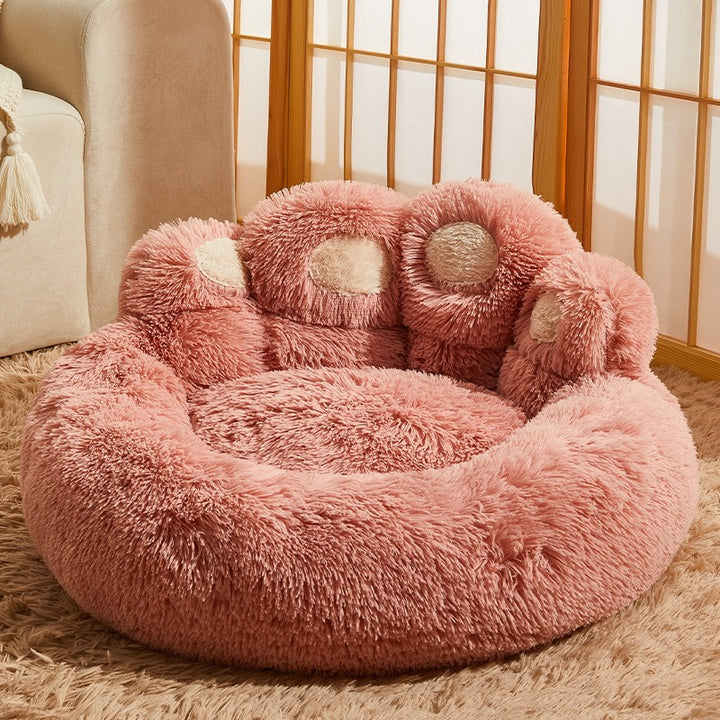Rund hundeseng i fluffy plysj, fra liten til 3XL for vinteren