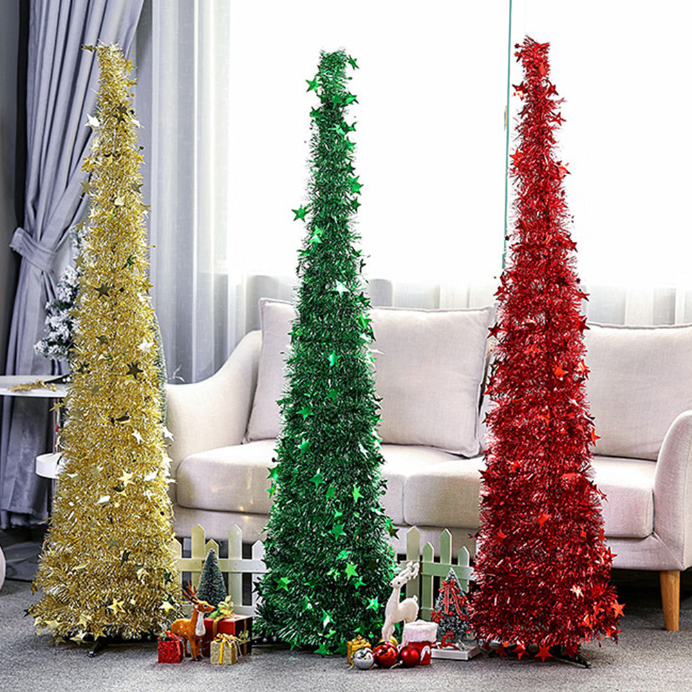 Kunstig juletre med glitter og stativ, sammenleggbart 120-150 cm