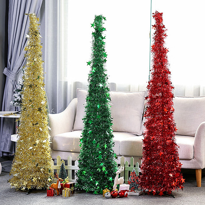 Kunstig juletre med glitter og stativ, sammenleggbart 120-150 cm