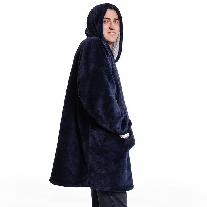 Ultramyk oversized sherpa-hettepledd med stor lomme