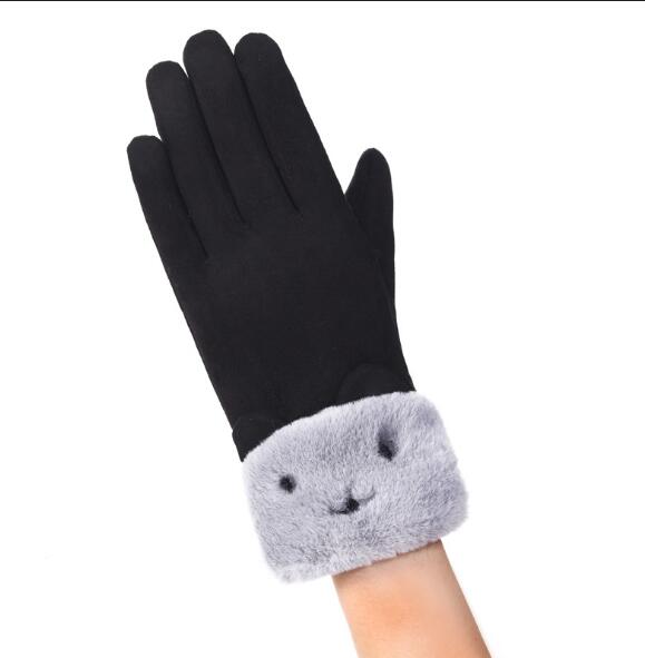 Lunvang Hansker i semsket look med plysjmansjett og bamsefjes