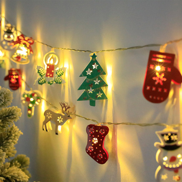 LED-lysslynge til jul med nisse, elg og snømann
