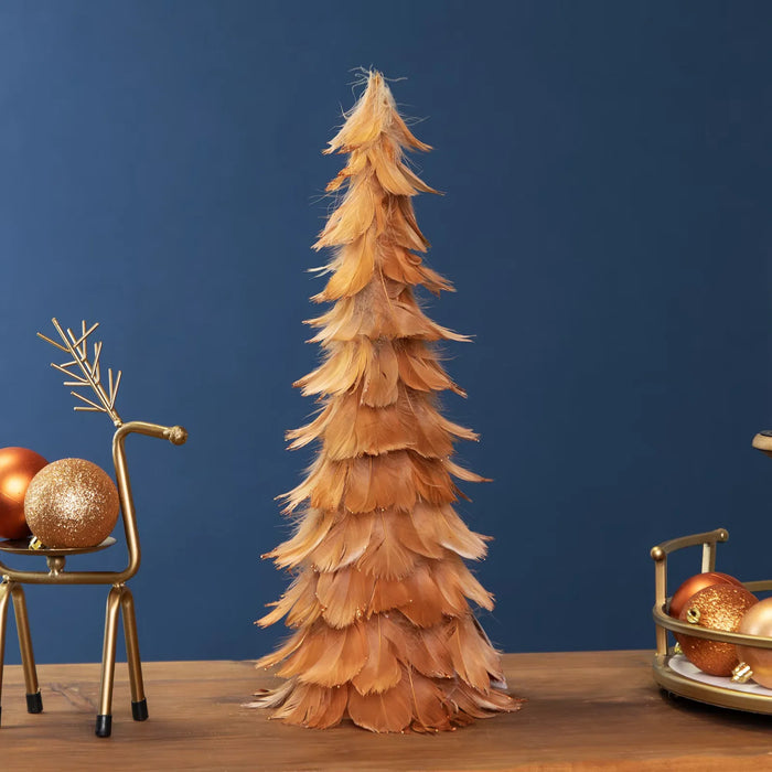 Lunvang Fjærjuletre i rustoransje med ravgult glitter, 41 cm