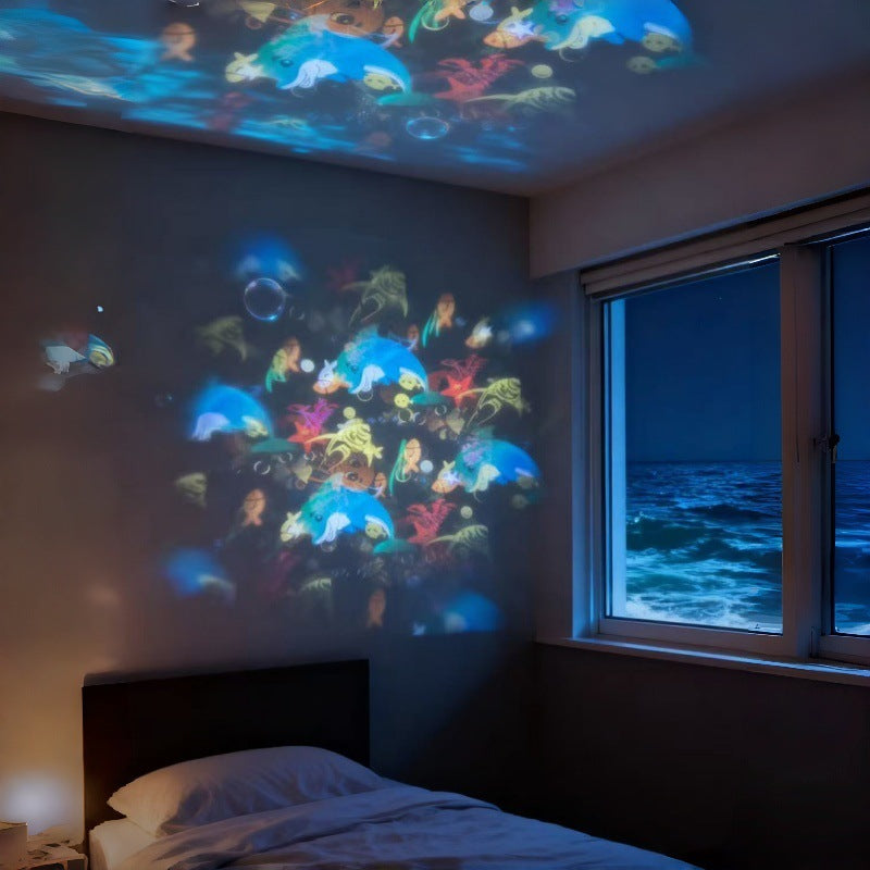 Projektorlampe som kaster snøfnugg på taket