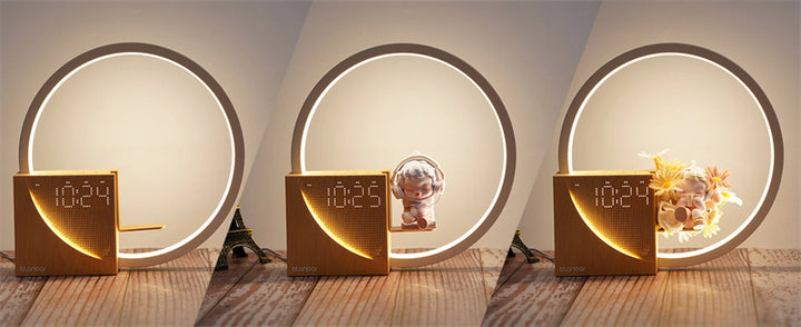 Ringlampe med klokke på nattbord