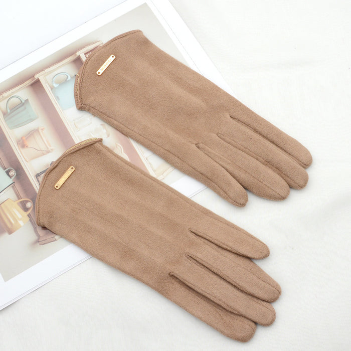 Lunvang Touchhansker i semsket look med gullspenne