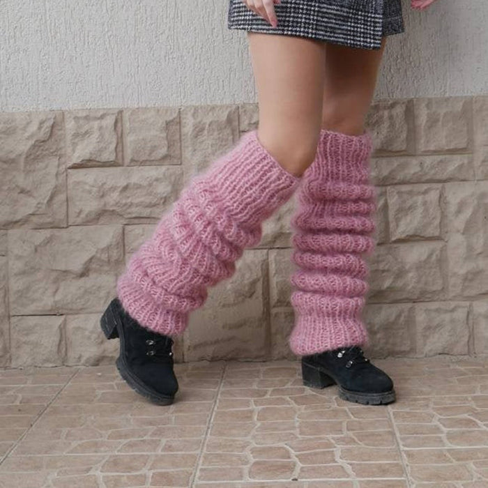 Lunvang Tykke legvarmere i lodden strikk med slouchlook