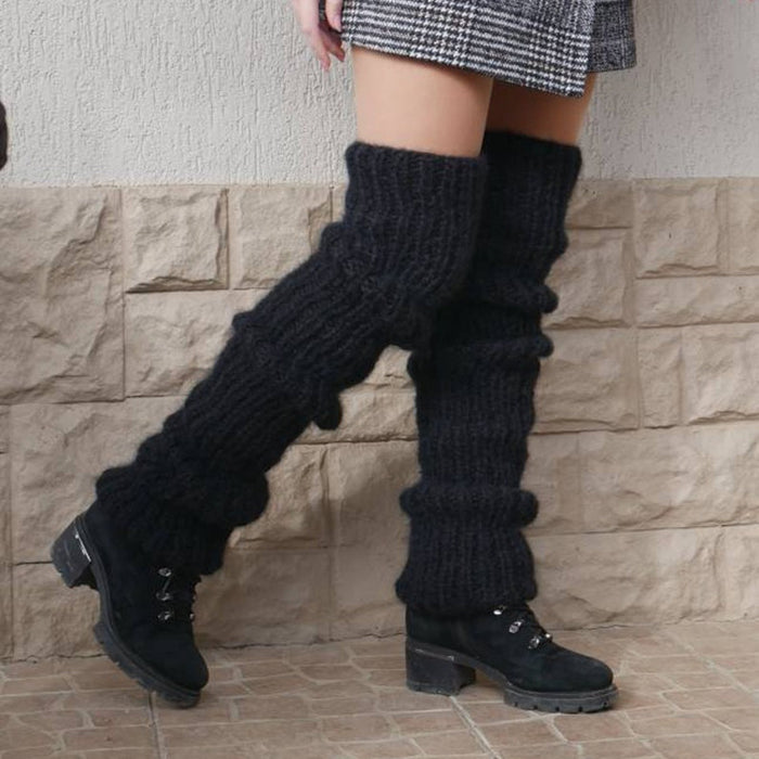 Lunvang Tykke legvarmere i lodden strikk med slouchlook