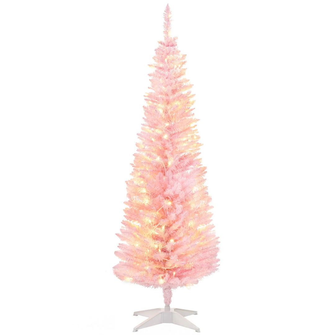 Smalt rosa juletre med varmhvite lys