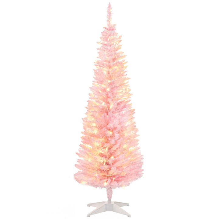 Smalt rosa juletre med varmhvite lys