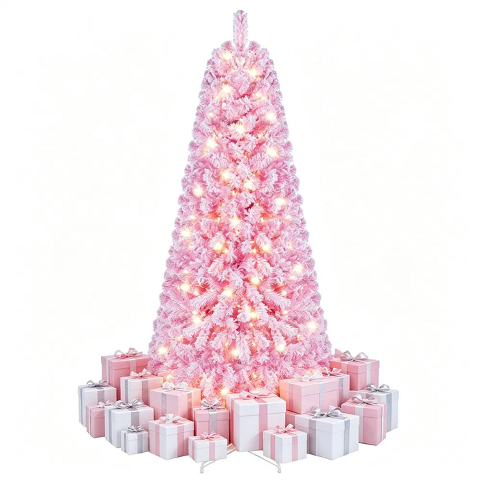Lunvang Rosa snødekt juletre 183 cm med 220 varmhvite lys
