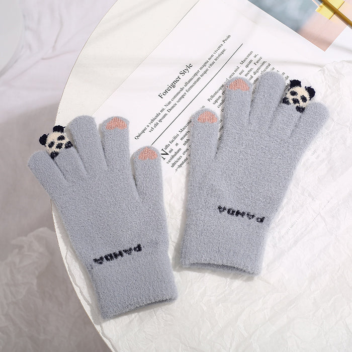 Lunvang Strikkede touchhansker med liten 3D-panda