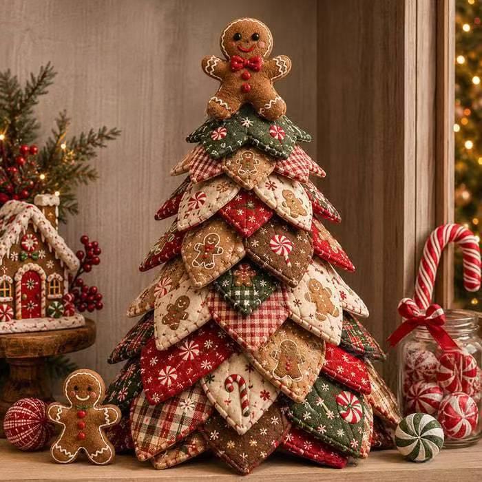 Lite juletre i stoff med stjerne på toppen