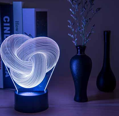 Lunvang 3D-lampe i akryl formet som en vridd knute