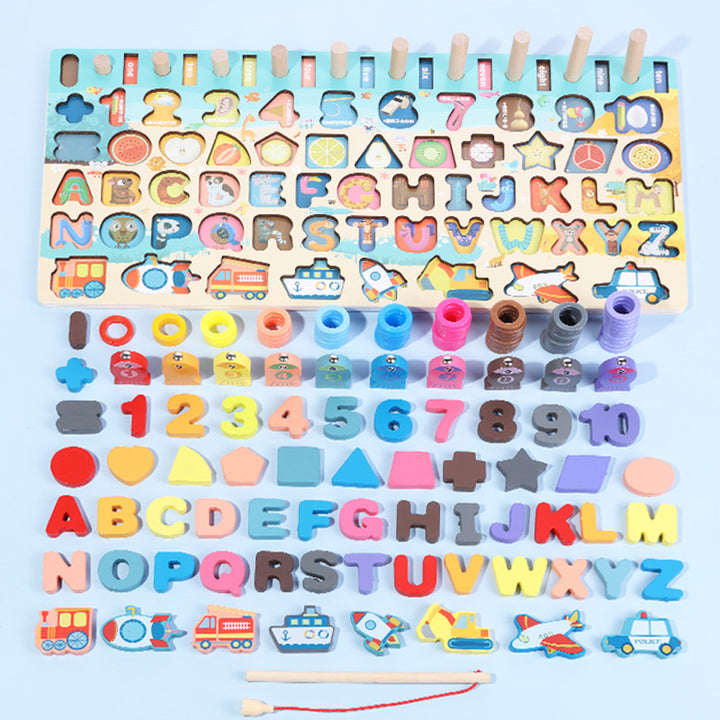 Trebrett med tall og fiskestang