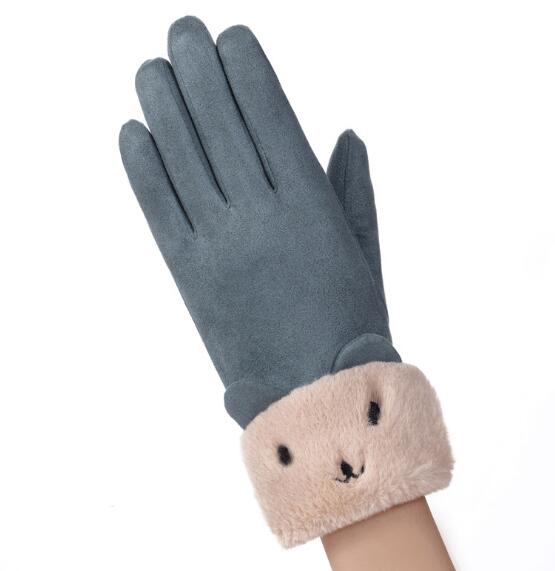 Lunvang Hansker i semsket look med plysjmansjett og bamsefjes