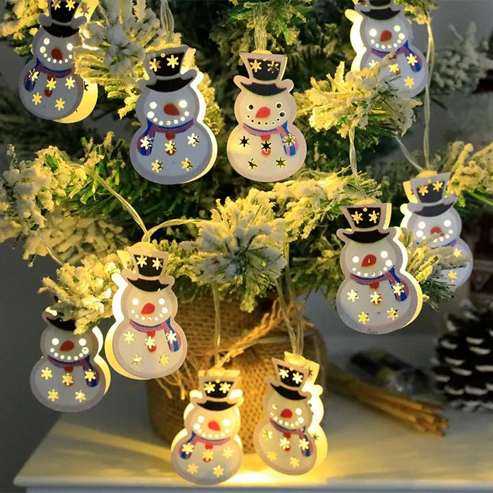 LED-lysslynge til jul med nisse, elg og snømann