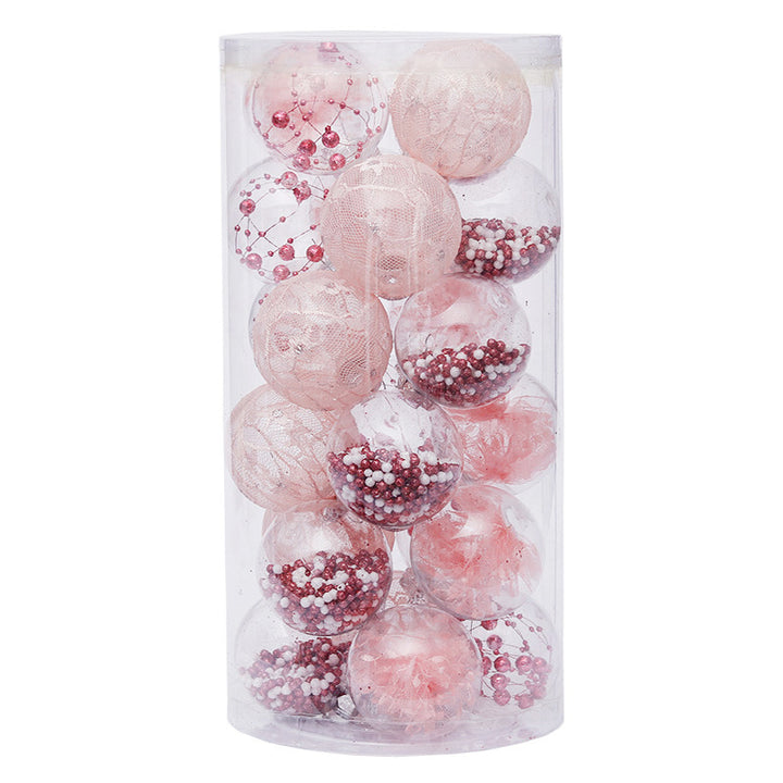 Julekuler i rosa, 24 stk. i 6 cm, PET-plast til juletreet