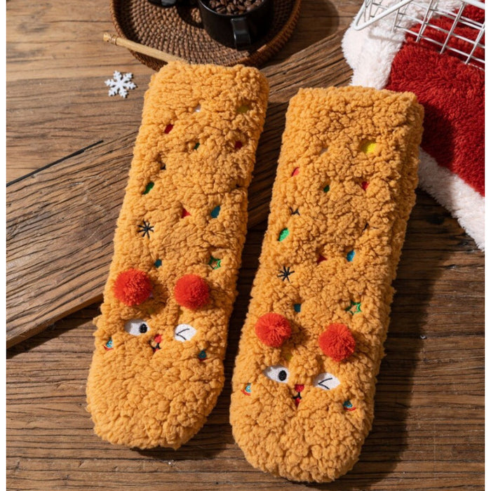 Lunvang Lodne sokker med broderte fjes og små dusker
