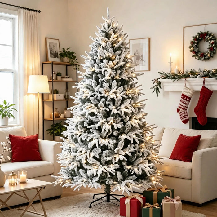 Lunvang Snødekt fyldig juletre 213 cm med 350 varmhvite lys