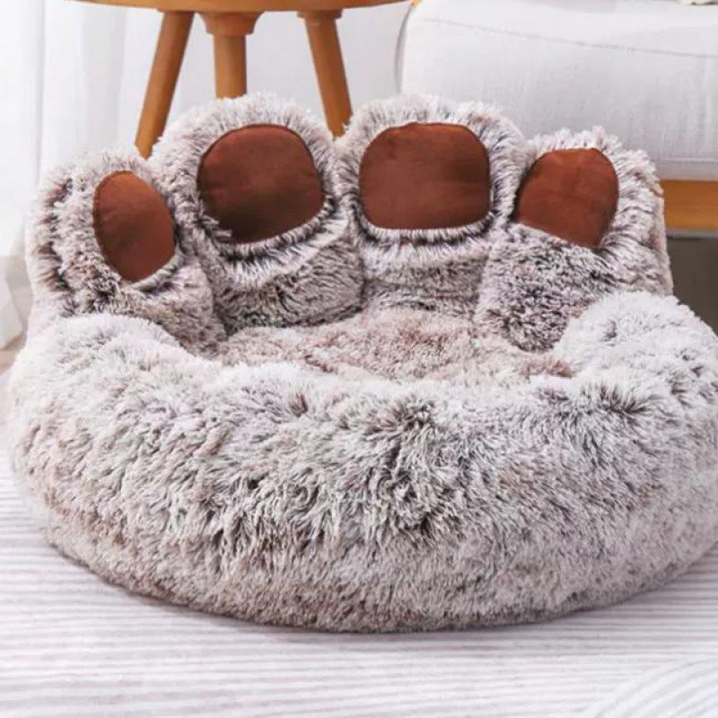 Rund hundeseng i fluffy plysj, fra liten til 3XL for vinteren