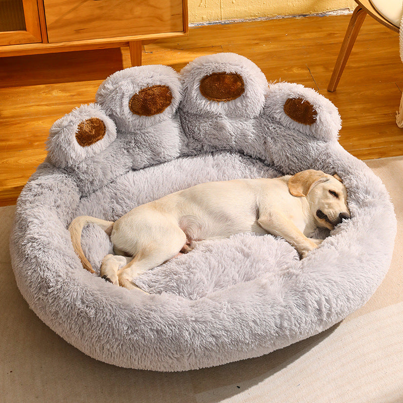 Rund hundeseng i fluffy plysj, fra liten til 3XL for vinteren