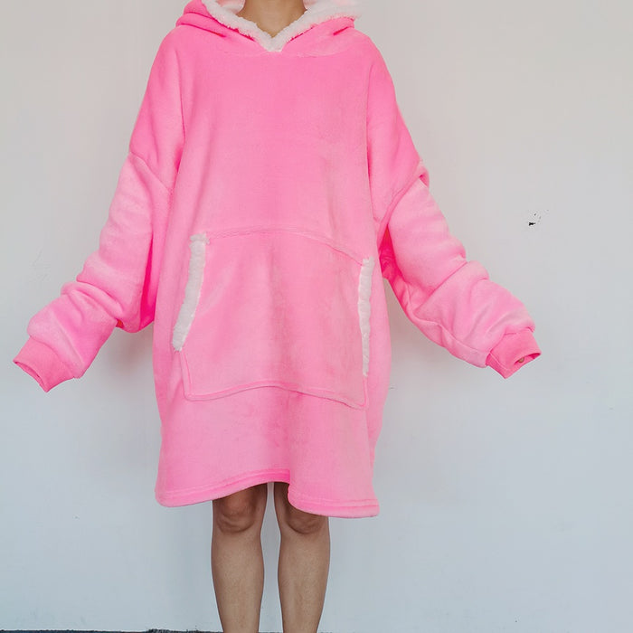 Lunvang Oversized pleddgenser med hette og sherpafôr