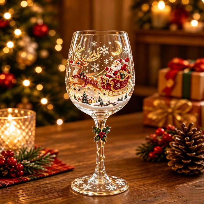 Lunvang Vinglass med festlig julemotiv på stetten