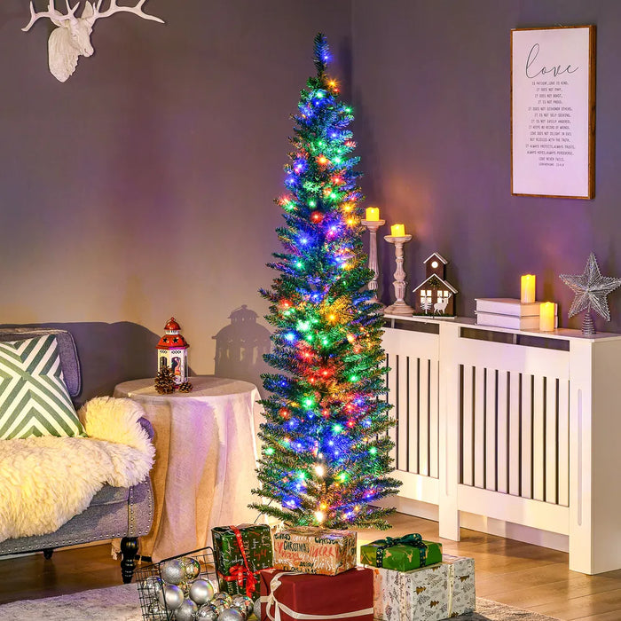 Lunvang Smalt juletre med 150 fargerike lys, 180 cm
