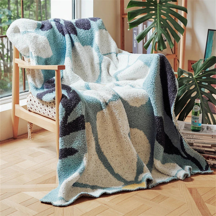 Lunvang™ Strikket boho-pledd med blader og blomster i mikrofiber