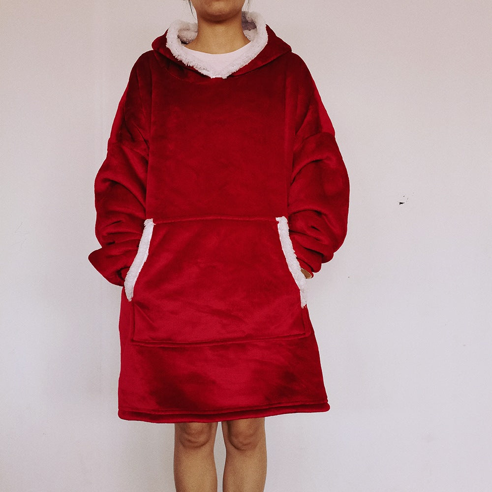 Oversized pleddgenser med hette og lomme