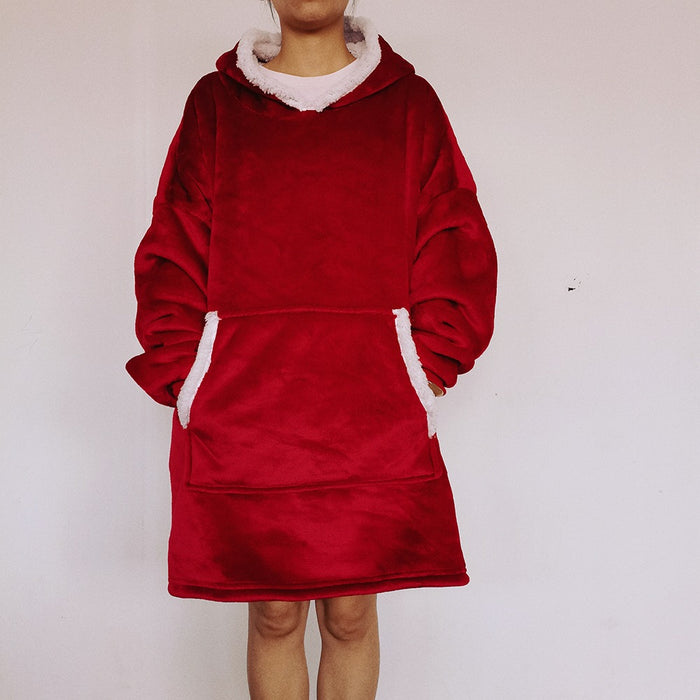 Lunvang Oversized pleddgenser med hette og sherpafôr