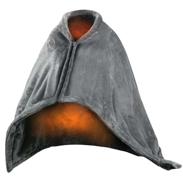 Lunvang USB-varmeteppe med glidelås – bruk det som poncho, 150 x 80 cm