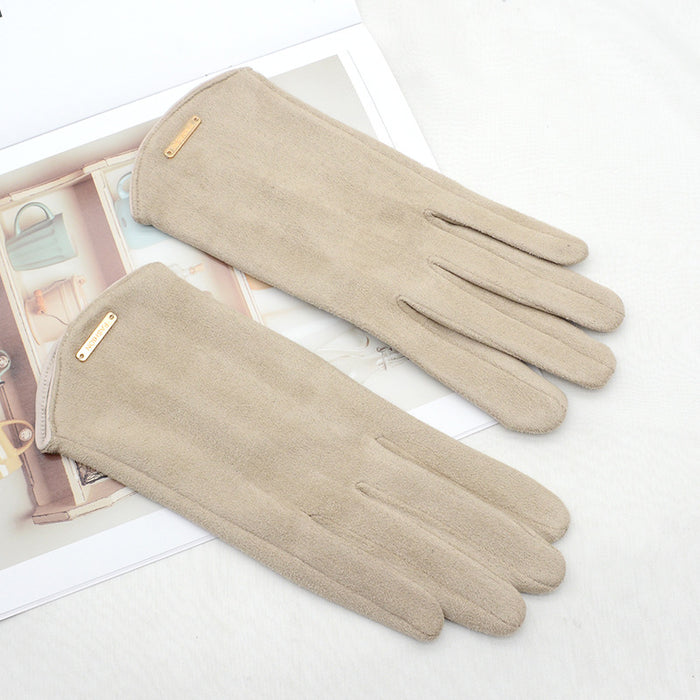 Lunvang Touchhansker i semsket look med gullspenne