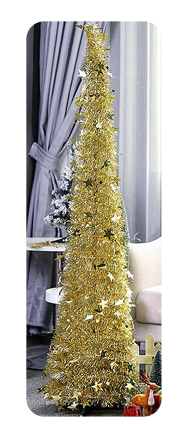 Kunstig juletre med glitter og stativ, sammenleggbart 120-150 cm
