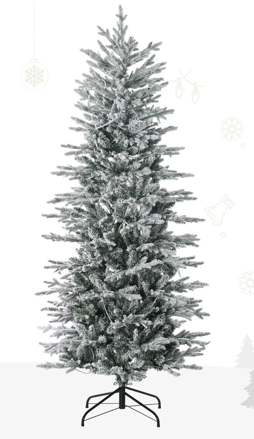 Snødekt juletre med klare varme lyspærer