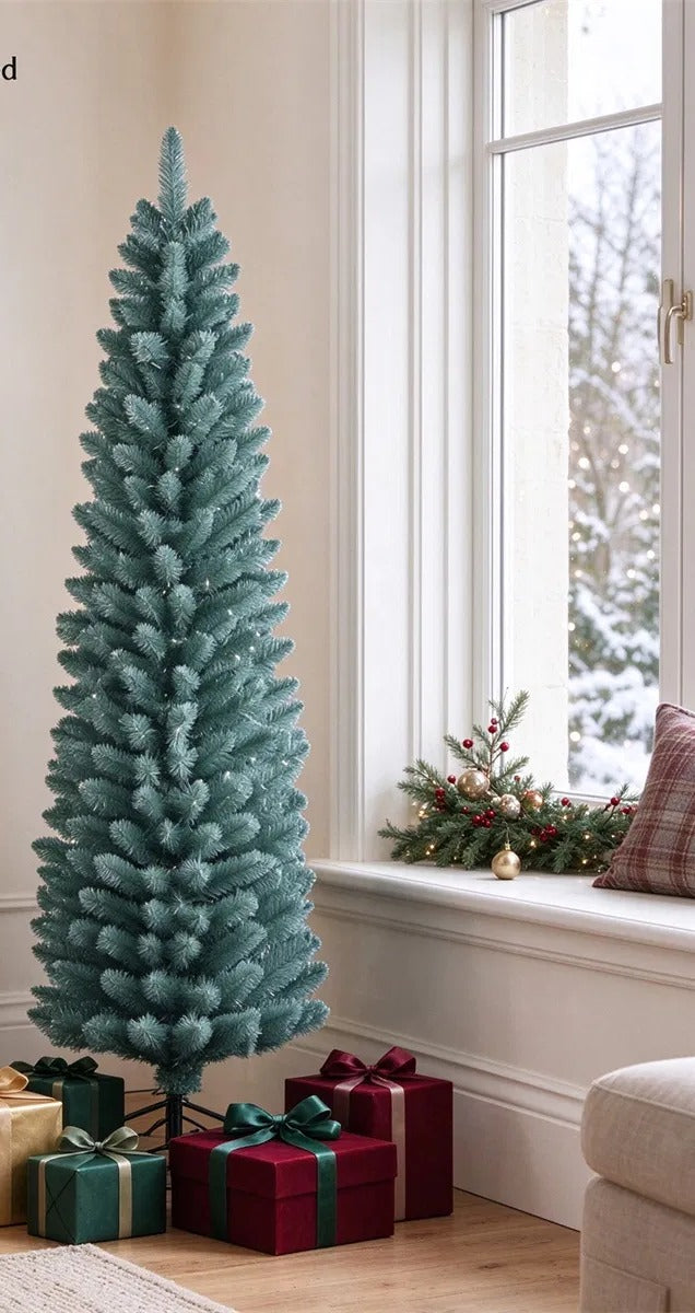Lite og smalt juletre med frostede nåler