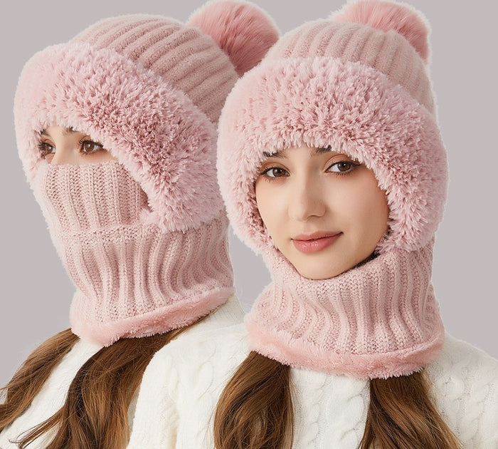 Lunvang Strikket lue med skjerf og ansiktsmaske i ett, med fôr