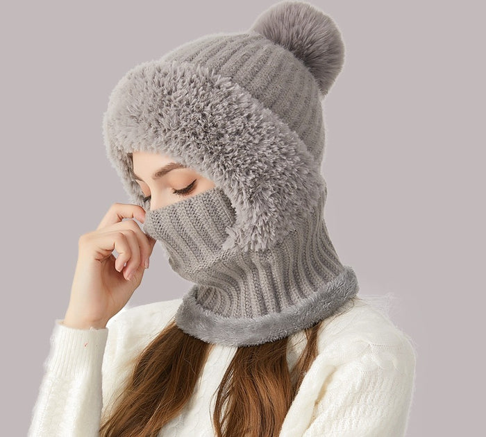 Lunvang Strikket lue med skjerf og ansiktsmaske i ett, med fôr