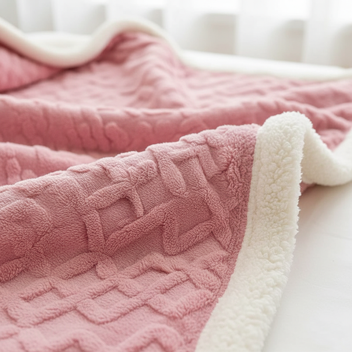 Dobbeltsidig pledd i fleece og lammeull for kalde kvelder