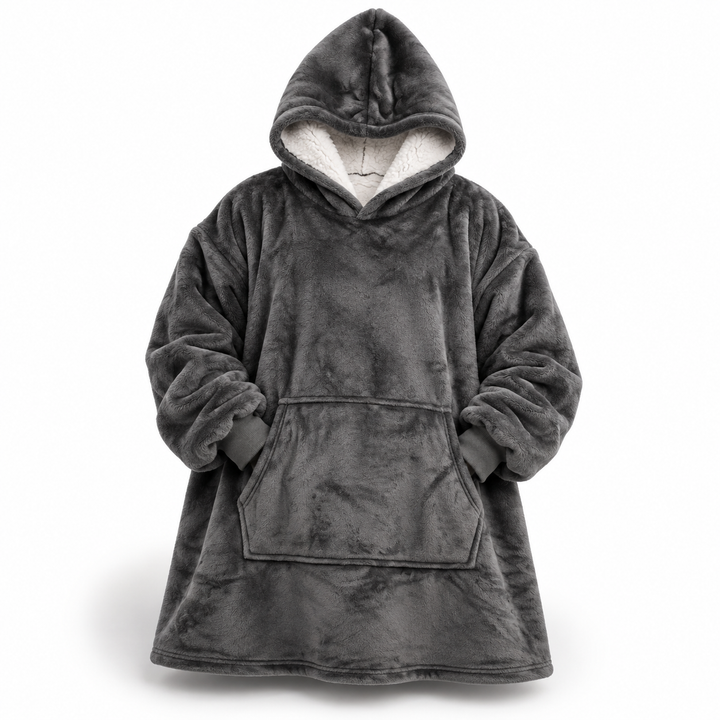 Ultramyk oversized sherpa-hettepledd med stor lomme