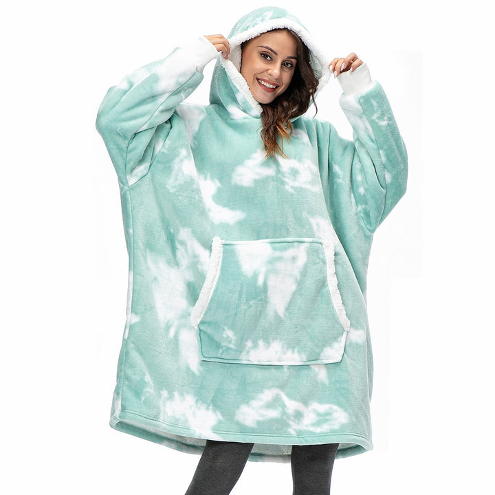 Pleddhettegenser i fleece med stor hette og lommer