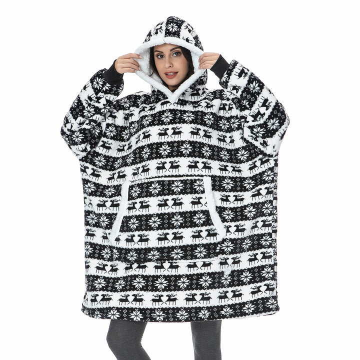 Pleddhettegenser i fleece med stor hette og lommer