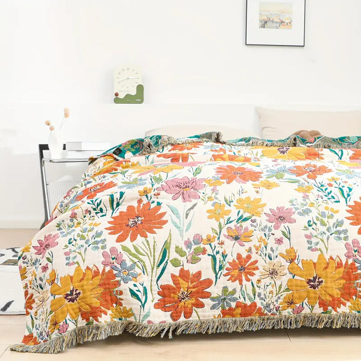Lunvang™ Bomullspledd i jacquard med markblomster for hele året
