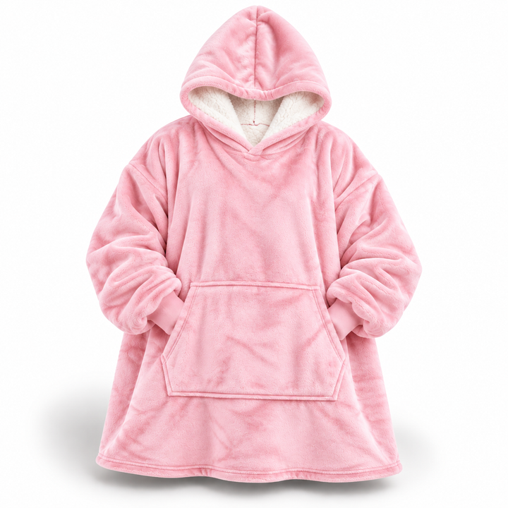 Ultramyk oversized sherpa-hettepledd med stor lomme