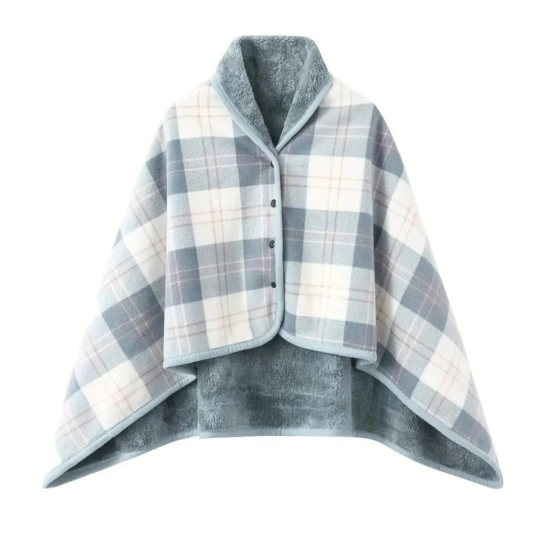 Lunvang™ Rutete pledd med trykknapper – poncho, cape eller skjørt